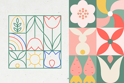 Bright Abstract Easter abstract abstract shape block bright easter bunny carrot easter easter collection illustration line shape silhouette tulips