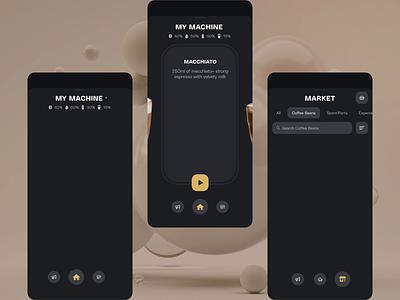 Smart coffee machine app animation app coffe dark theme design smart typography ui ux