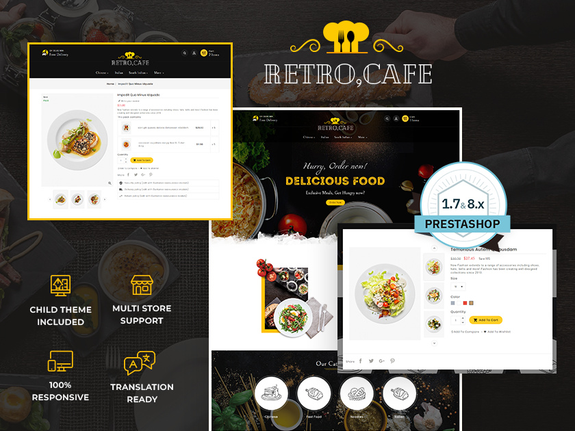 Retro Cafe – Food & Restaurant – eCommerce Responsive Theme bakery bar burger delicious design drinks ecommerce fashion fastfood gusto illustration italian onlinestore opencart organic prestashop shopify templatetrip woocommerce wordpress