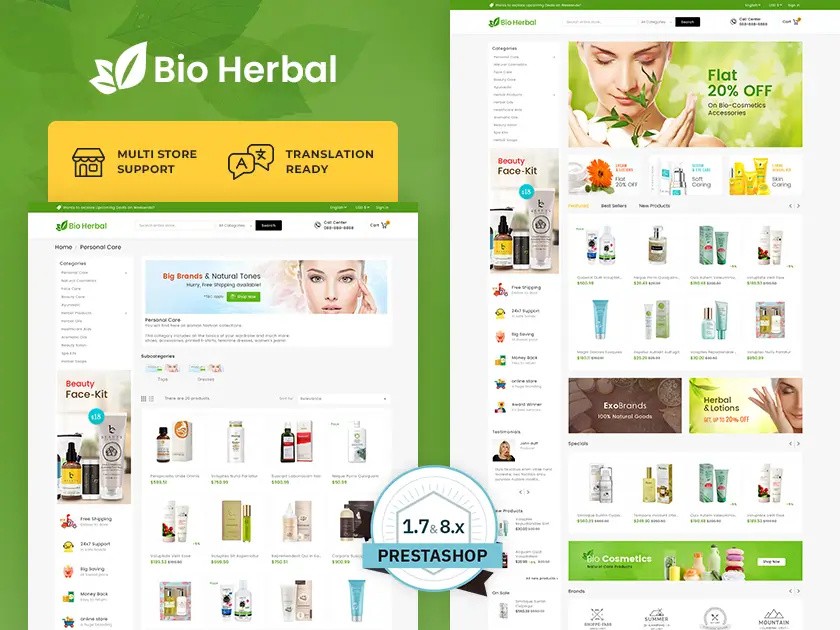 Bio Herbal – Cosmetics, Spa & Beauty Care – eCommerce Theme ayurveda cosmetics design ecommerce herbalio illustration italian mexican natural opencart prestashop restaurant shopify templates templatetrip unique woocommerce wordpress