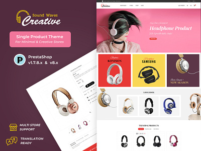 Creative Sound – Headphone & Music – eCommerce Responsive Theme design ecommerce headphone illustration music online store opencart play station prestashop remote rock band shopify templates templatetrip woocommerce wordpress