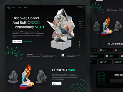 NFT Website Design bitcoin crypto cryptoart cryptocurrency dark darktheme exploration header hero section landing page marketplace nft nftmarketplace nfts token ui ui design ux ux design website