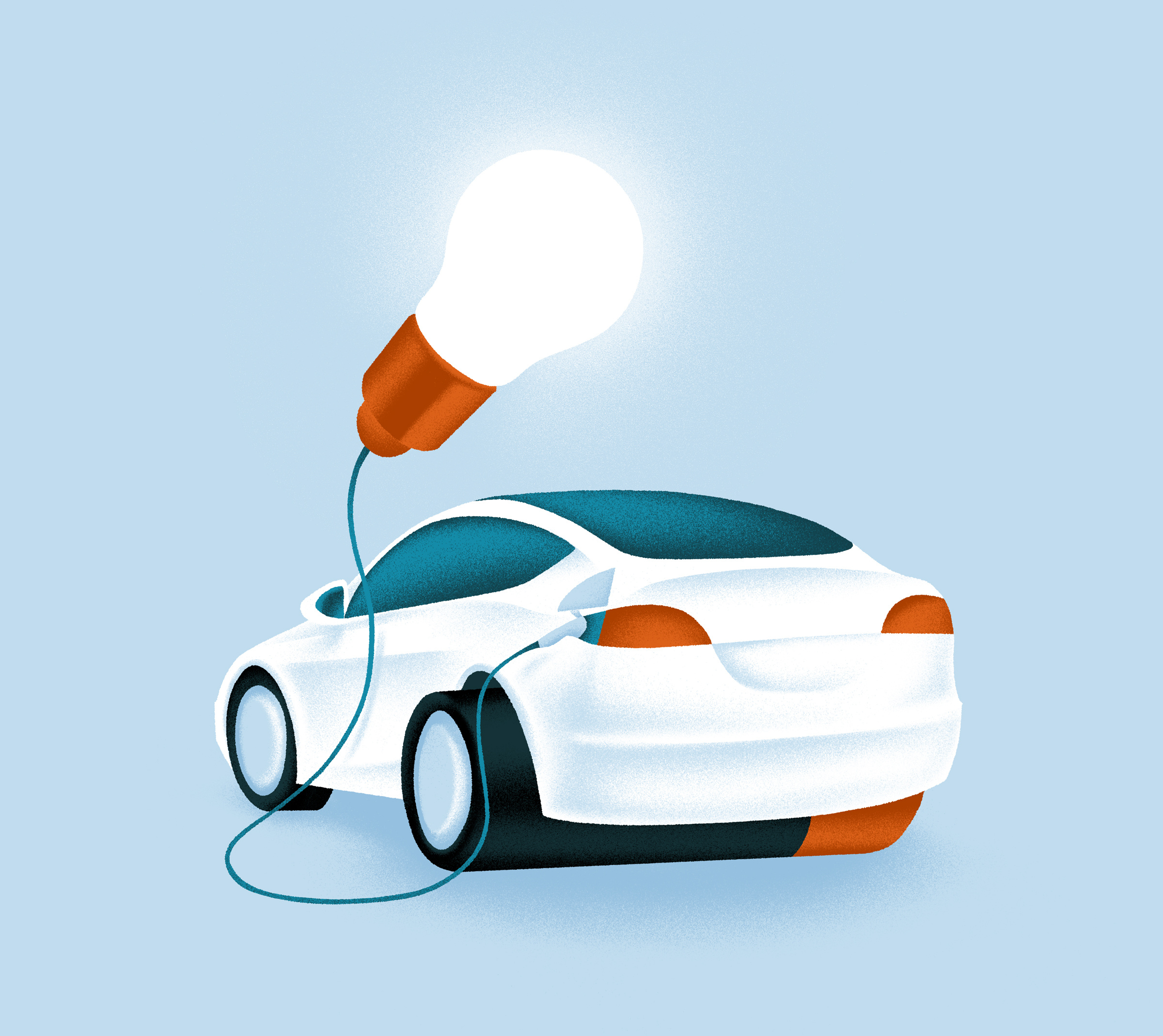 Two-Way Traffic battery blue bulb car concept editorial electric garage grain graphic home idea illustration light minimal orange spot texture vehicles white
