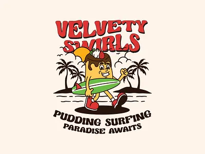 Pudding Surfing animation beach brand brand identity branding cartoon character classic cute design graphic design illustration logo old style paradise pudding retro surfing vector vintage