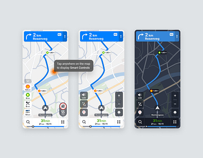 Navigation Smart Controls application automotive car driving graphic design mobile app navigation ui ux