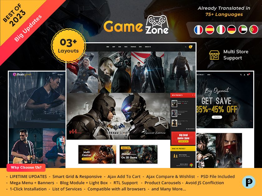Game Zone – Music & Movies – eCommerce Responsive Theme action console design devices ecommerce equipment game games illustration mega movie music opencart prestashop puzzle shopify station templatetrip woocommerce wordpress