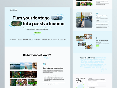 Landing page for a stock video editing and management service design web design