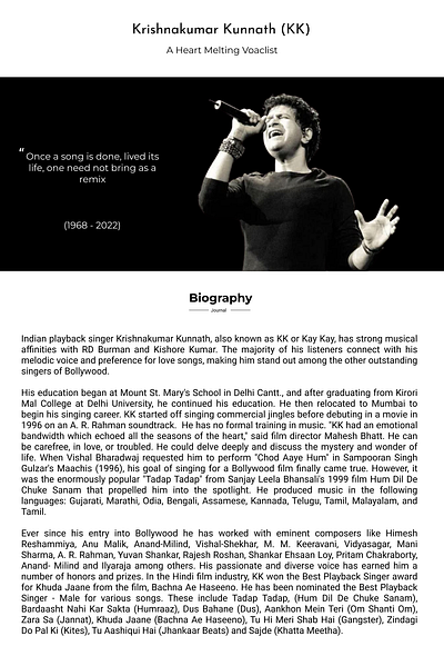 Tribute Page of KK evergreensingerkk figma graphic design singer ui ux vocalist