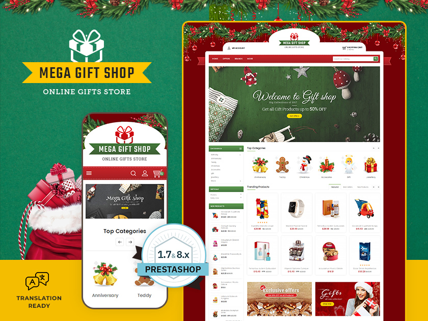 Mega Gift Shop – eCommerce Responsive Theme accessories antique art cake celebration celebrations chocolate christmas crafts decor decorative design ecommerce illustration opencart prestashop shopify templatetrip woocommerce wordpress