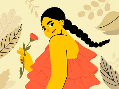Womanhood adobe illustrator braided hair care character drawing dress feminine flower flowing girl girl power illustration illustrator leaves plants playful procreate soft woman womanhood