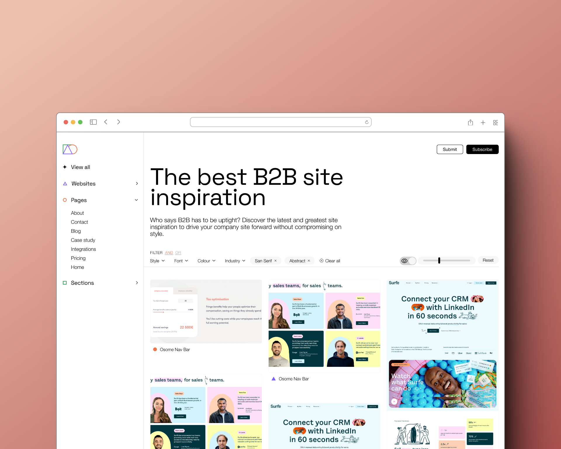 Redesign of website inspiration tool branding ui web design