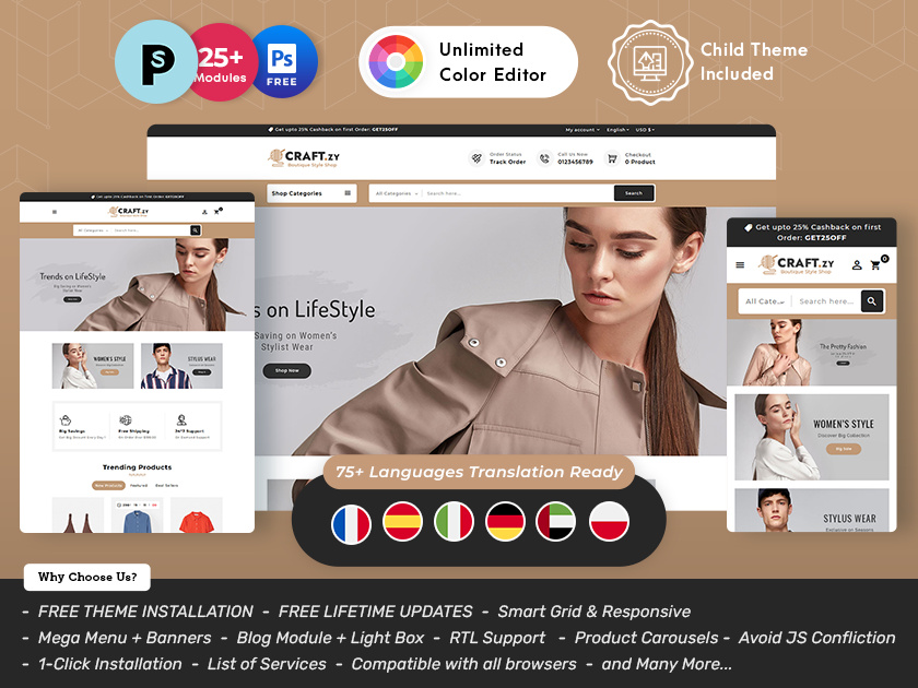 Craftzy Boutique Store – eCommerce Multipurpose Theme apparel boutique clean craftzy design ecommerce fashion illustration modern opencart prestashop responsive shopify shopping store templatetrip woocommerce wordpress