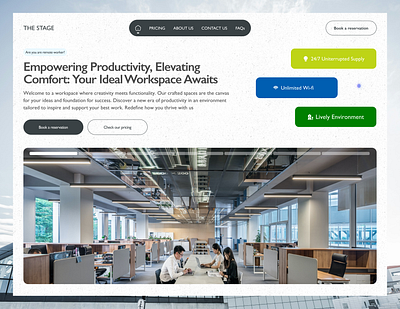 Co-working Space co working space design hero section landing page ui ui design working space