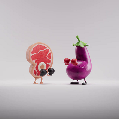 Meat vs. Vegetables 3d animation branding cgi character design foreal illustration