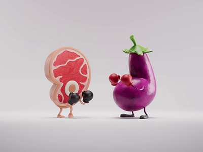 Meat vs. Vegetables 3d animation branding cgi character design foreal illustration