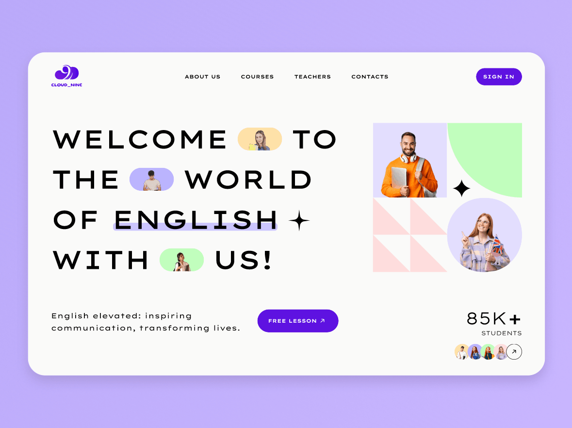 Cloud_Nine | English School app branding design english logo school ui ux