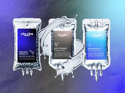 Vita Vibe Lounge - IV Bags - Logo & Packaging Design branding design graphic design health health branding health logo illustration ivbag ivlounge label label design logo logo design logos medical packaging packaging design vector