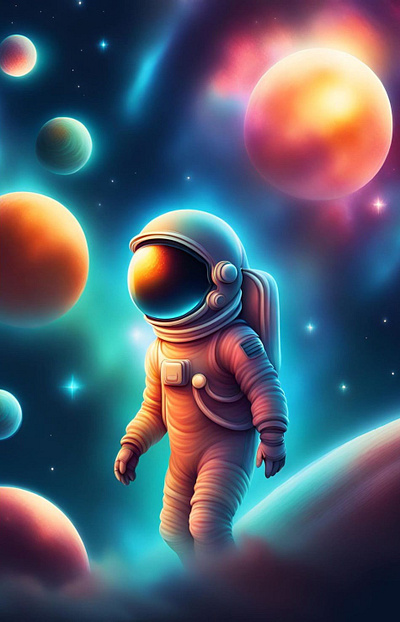 Space suited 3d animation graphic design ui