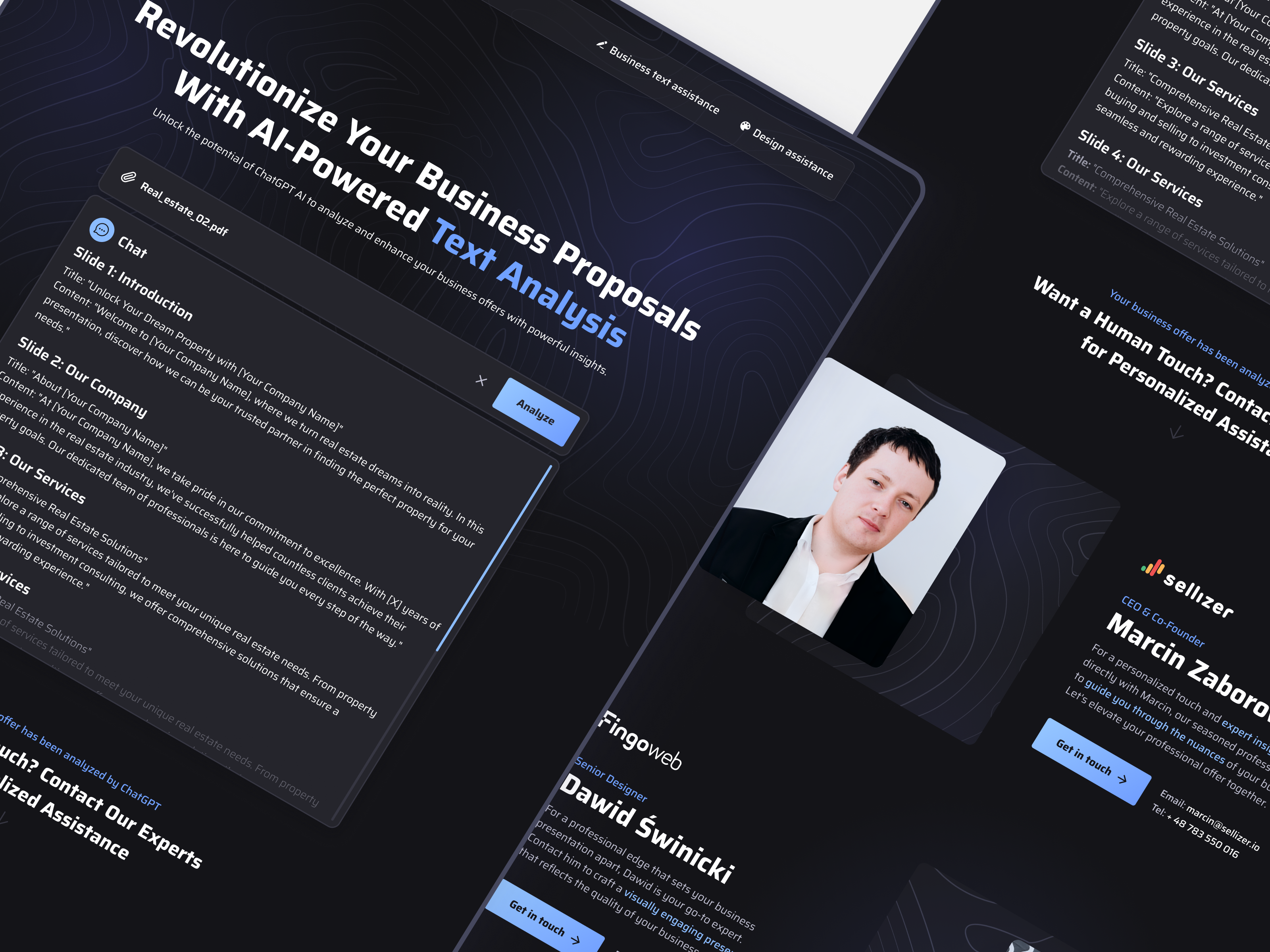Landing page with AI ai analysis business chat design feedback gpt landing proposal redesign ui ux web website