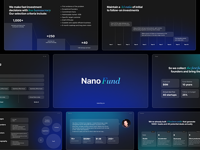 Nano Fund Pitch Deck Presentation accent branding dark glass gradient graphic design pitch deck presentation slides startup typography ui