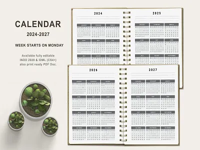 2024-2027 Calendar 2024 2027 calendar black and white calendar minimal calendar simple calendar unique calendar