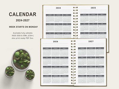 2024-2027 Calendar 2024 2027 calendar black and white calendar minimal calendar simple calendar unique calendar