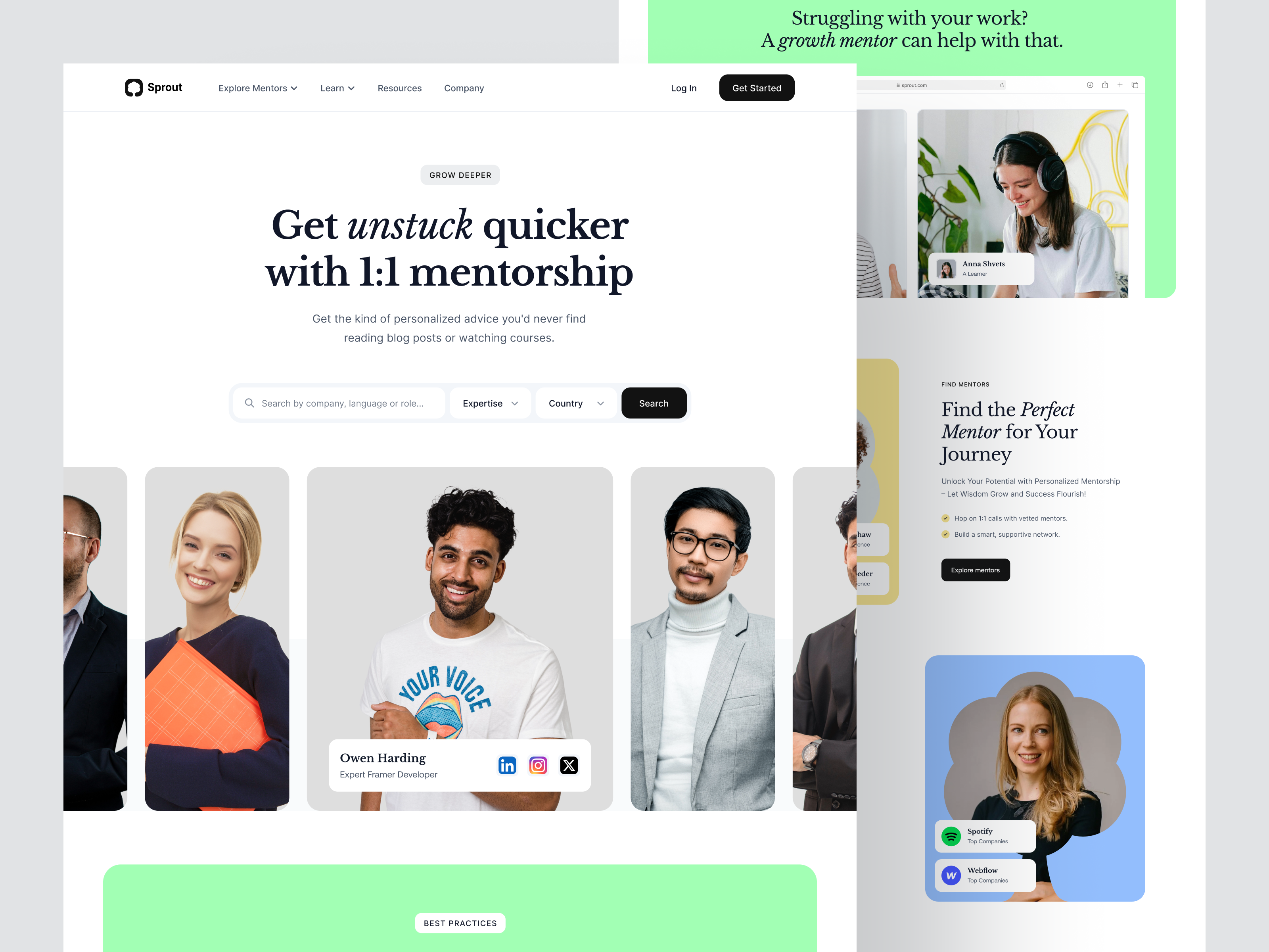 Sprout - Mentorship Website clean coach colorful education find mentor landing page learn learning mentor mentoring mentorship private tutor smooth sweet color teach teaching training tutor tutoring website