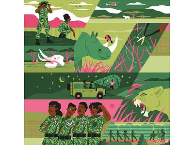 Black Mamba Anti-Poaching Unit adobe antipoaching balckmamba conservancy conservation green illustration illustrator lion muti nature pink protection rangers rhino vector wild wildlife