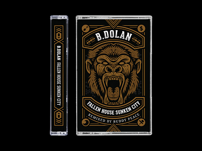 B.Dolan - Fallen House Sunken City Cassette adobe adobe illustrator ape cassette creative design gorilla graphic design hip hop illustration ornate packaging tape tape cassette type vector