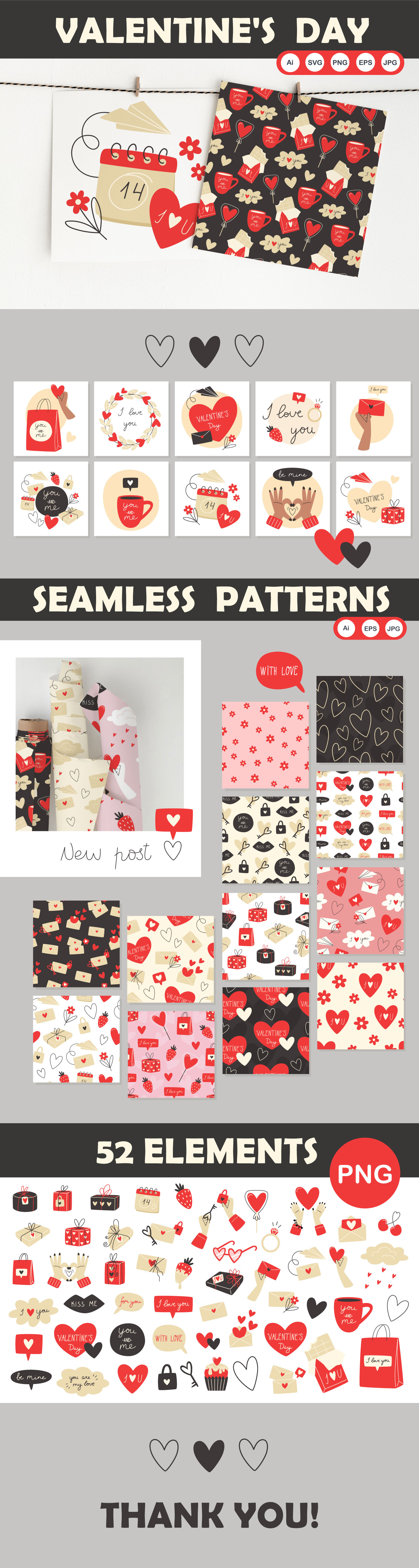 Valentine's Day Clipart for Creative Market design flat illustration love pattern seamless pattern valentine vector