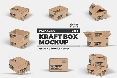 Kraft Box Mockup - Packaging Vol 1 box box mockup box template cardboard carton corrugated kraft kraft paper mockup manufacturer mockup packaging paper paper box mockup product