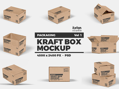 Kraft Box Mockup - Packaging Vol 1 box box mockup box template cardboard carton corrugated kraft kraft paper mockup manufacturer mockup packaging paper paper box mockup product