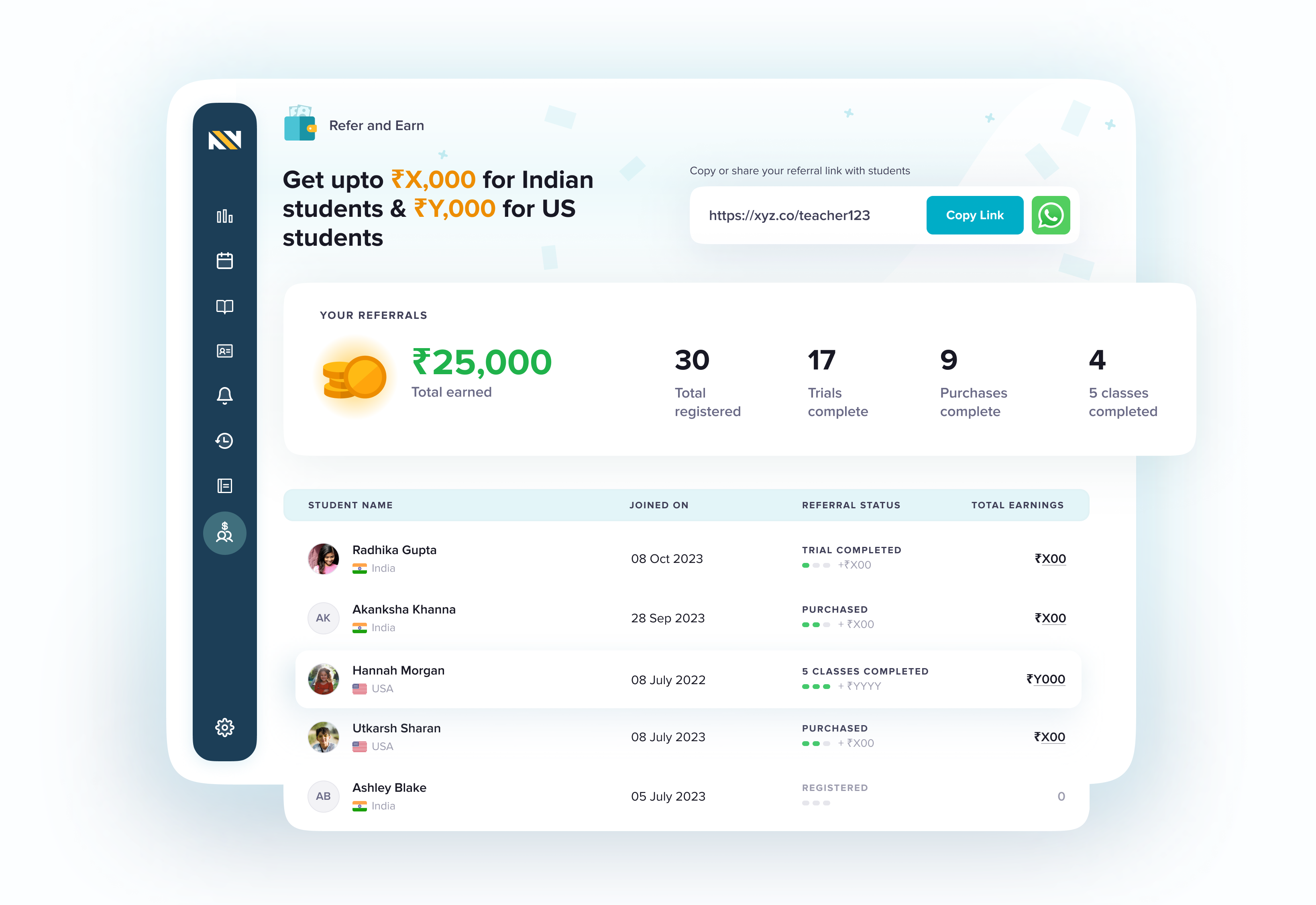 Teacher Referral Dashboard dashboard design edtech ui ux