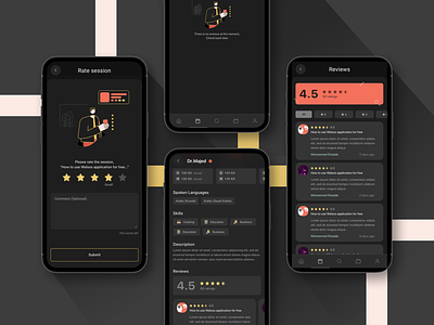 Ratings and Reviews - Book Expert Consultation MobileApp dark ui empty illustration empty screen rate and review rate session ratings ratings and reviews reviews ui