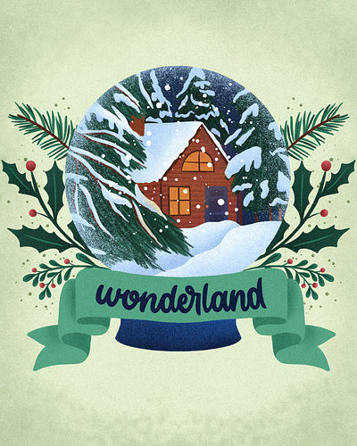 Winter Wonderland Snow Globe Illustration and Lettering winter