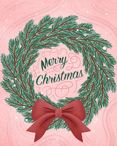 Merry Christmas Wreath Illustration and Lettering christmas winter