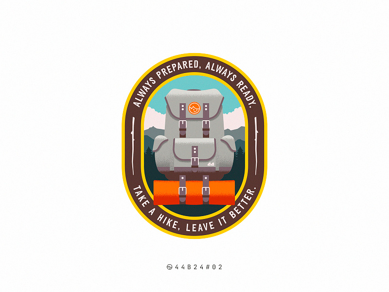 44B24#03 backpack badge camp camping flat grain hike illustration logo mountain nature noise patch retro sticker texture vector vintage