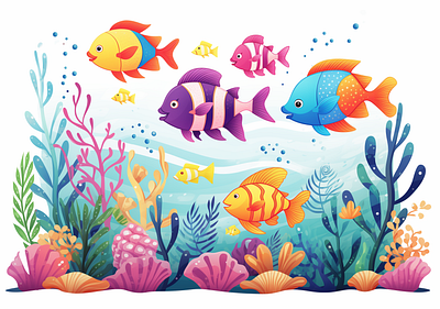 Beautiful underwater sea animals art work corral design graphic design illustration sea animals underwater vector