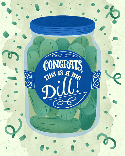 Pickle Jar Illustration and Lettering Congrats Greeting Card hand drawn