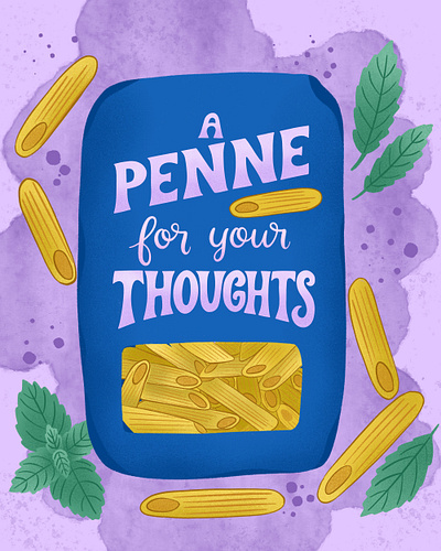 Pasta Illustration and Lettering Greeting Card hand drawn