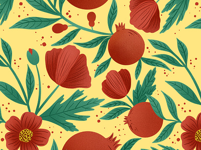 Pomegranates and Poppies Surface Pattern Design repeat pattern surface pattern surface pattern design