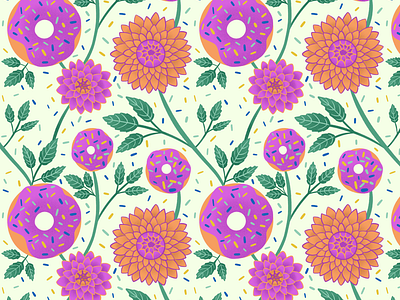 Donuts and Dahlias Repeat Pattern repeat pattern