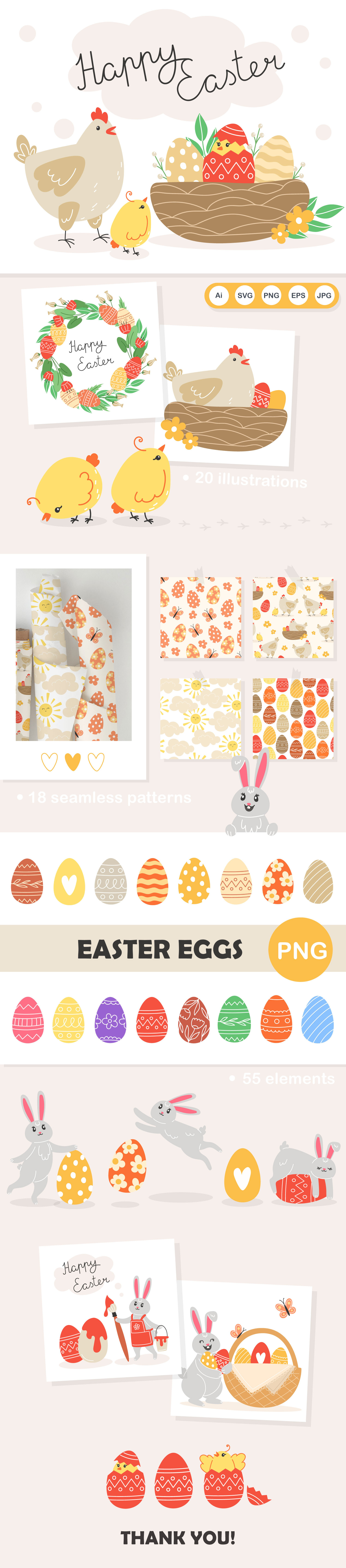 Big Easter Clipart for Creative Market clipart cute easter flat graphic design illustration vector