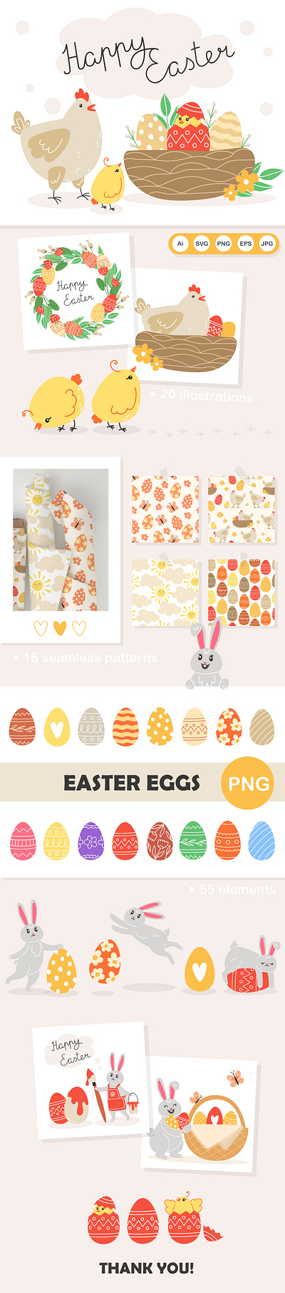 Big Easter Clipart for Creative Market clipart cute easter flat graphic design illustration vector