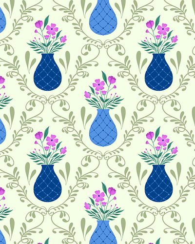 French Chic Flower Vase Pattern repeat pattern