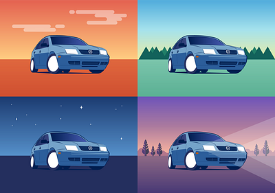 Jetta cycle car cycle day flat illustration jetta night noon sedan vector vehicle volkswagen vw