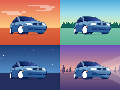 Jetta cycle car cycle day flat illustration jetta night noon sedan vector vehicle volkswagen vw