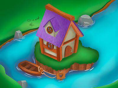 Casual house on the water 2d 2d render casual art casual props concept digital art digital illustration game art game props gamedev