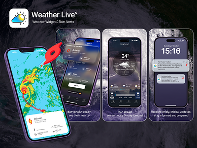 ASO design for Weather Live air quality alert app app store branding design graphic design illustration radar raphic design screenshots tornado tornado storm typography ui vector weather weather live widget