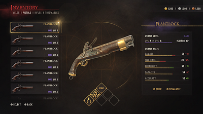 Fantasy Game - Weapon Inventory UI blood brown design fantasy game gold stylized ui ux videogame